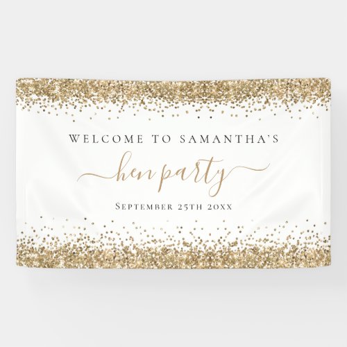Gold Glitter Name Date Welcome to Hen Party Banner
