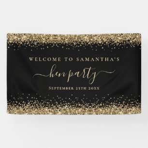 Gold Glitter Name Date Welcome to Hen Party Black Banner