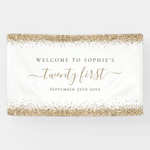 Gold Glitter Name Date Welcome to Twenty First Banner