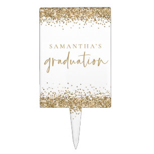 Gold Glitter Name Graduation Party Cake Topper