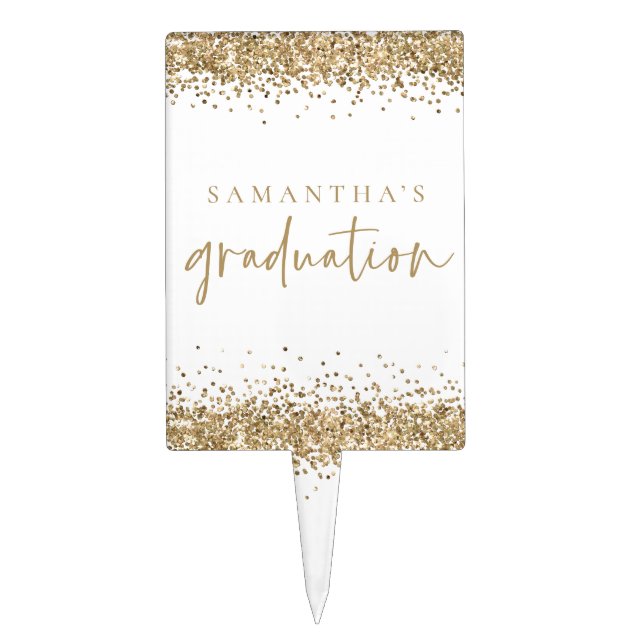 Gold Glitter Name Graduation Party Cake Topper (Front)