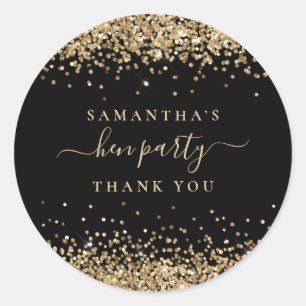 Gold Glitter Name Hen Party Black Thank You Classic Round Sticker