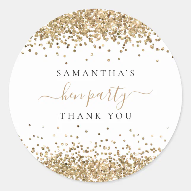 Gold Glitter Name Hen Party Thank You Classic Round Sticker | Zazzle