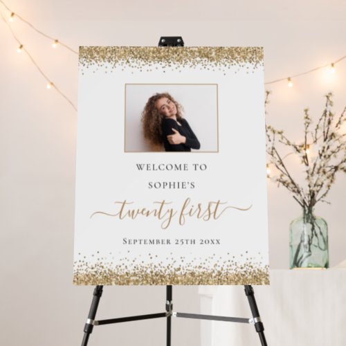 Gold Glitter Name Photo Welcome 21st Party Foam Board