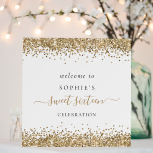 Gold Glitter Name Welcome to Sweet Sixteen Party Foam Board