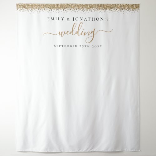 Gold Glitter Names Wedding Photo Background  Tapestry