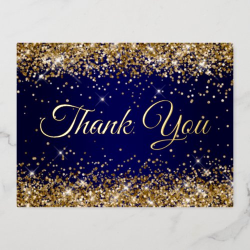 Gold Glitter Navy 50th Birthday Thank You Foil Invitation Postcard