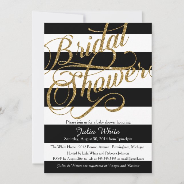 Gold Glitter Navy Black Stripe Shower Invitation (Front)