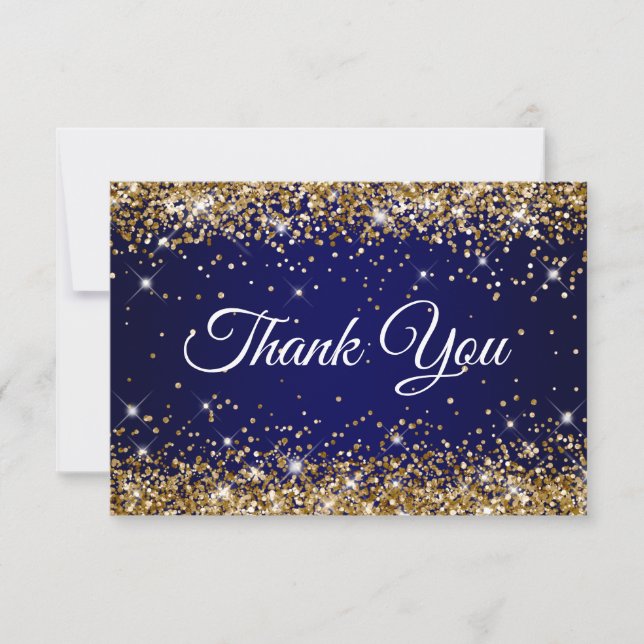 Gold Glitter Navy Blue 40th Birthday Thank You Card (Front)