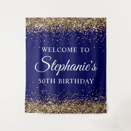 Gold Glitter Navy Blue 50Th Birthday Party Welcome