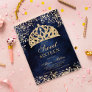 gold glitter navy blue crown tiara photo Sweet 16 Invitation