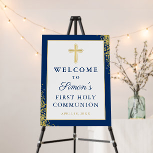 Gold Glitter Navy Blue First Holy Communion Foam Board