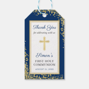 Gold Glitter Navy Blue First Holy Communion Gift Tags