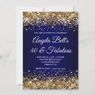 Gold Glitter Navy Blue Ombre 40 & Fabulous Invitation