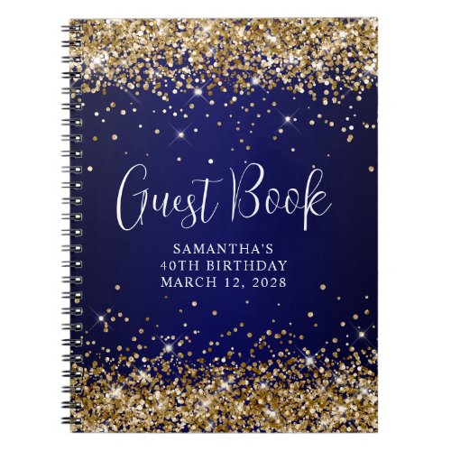 Gold Glitter Navy Blue Ombre 40th Birthday Guest Notebook
