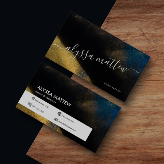 Gold Glitter Navy Blue Personalized Elegant Modern Business Card (Creator Uploaded)