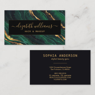 Gold Glitter Navy Green Agate & Signature Script Business Card