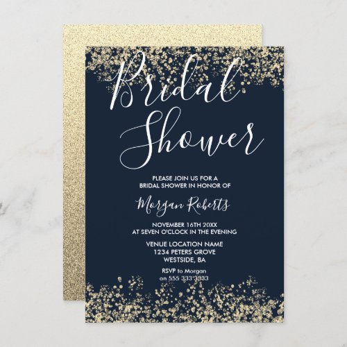 Gold Glitter Navy Indigo Bridal Shower Invitation