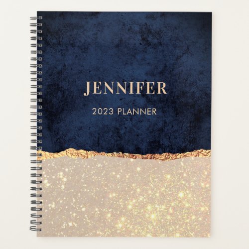  Gold Glitter Navy Personalized 2023 Planner