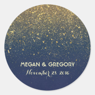 Gold Glitter Navy Vintage Wedding Classic Round Sticker