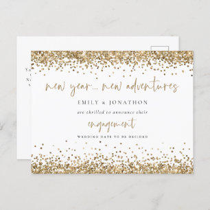 Gold Glitter New Adventures Engagement Announce Postcard
