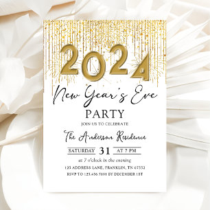 Gold Glitter New Year's Eve Party 2024 Invitation