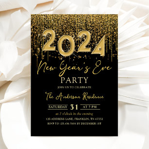 Gold Glitter New Year's Eve Party 2024 Invitation
