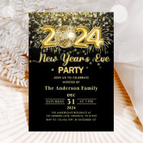 Gold Glitter New Year's Eve Party 2024 Invitation
