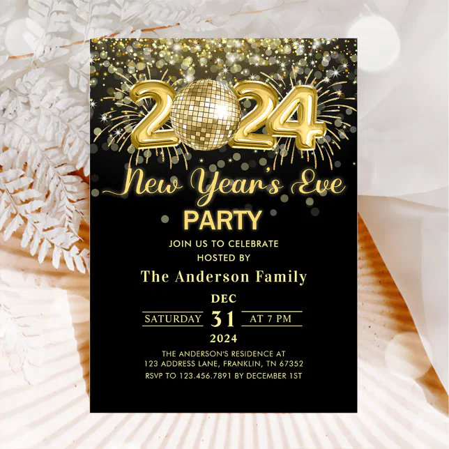 Gold Glitter New Year's Eve Party 2024 Invitation | Zazzle