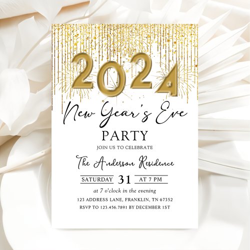 Gold Glitter New Years Eve Party 2024 Invitation