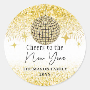 Gold Glitter New Years Eve Party Disco Ball Classic Round Sticker