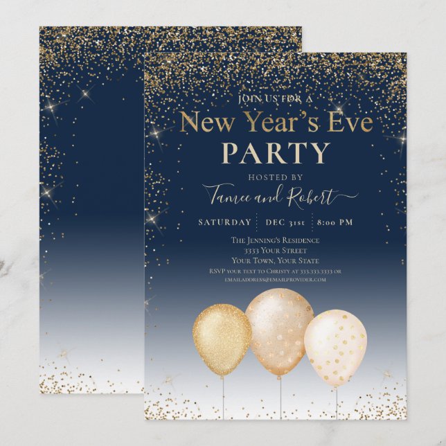 Gold Glitter New Year's Eve Party  Invitation (Front/Back)
