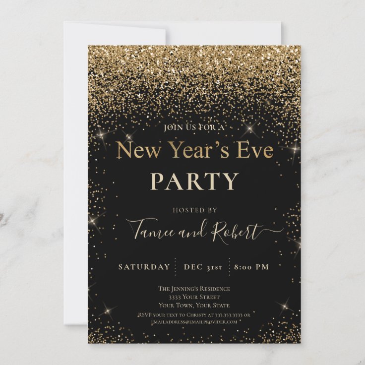 Gold Glitter New Year's Eve Party Invitation | Zazzle