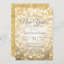 Gold Glitter New Years Eve Party Lights Invitation