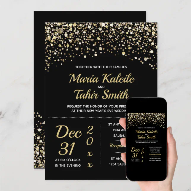 Gold Glitter New Year's Eve Wedding Invitation | Zazzle