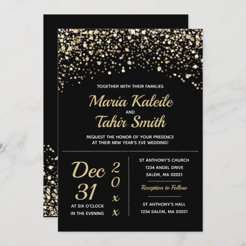 Gold Glitter New Years Eve Wedding Invitation