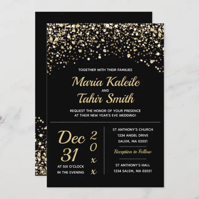 Gold Glitter New Year's Eve Wedding Invitation | Zazzle