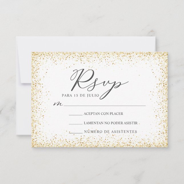 Gold Glitter Nuestra Boda Spanish Wedding RSVP Invitation (Front)