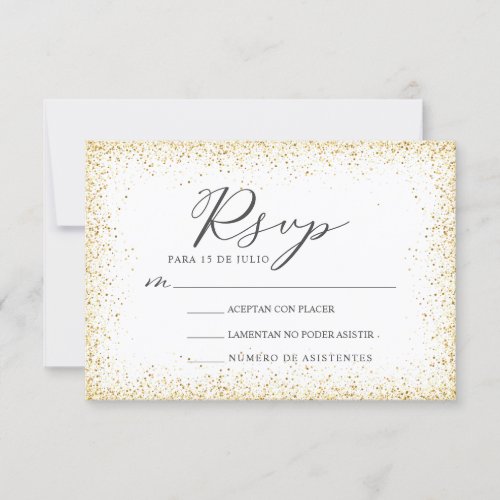 Gold Glitter Nuestra Boda Spanish Wedding RSVP Invitation