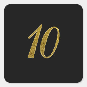 Gold Glitter Number 10 Square Sticker