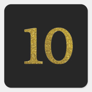 Gold Glitter Number 10 wide font Square Sticker