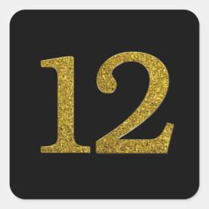 Gold Glitter Number 12 Square Sticker