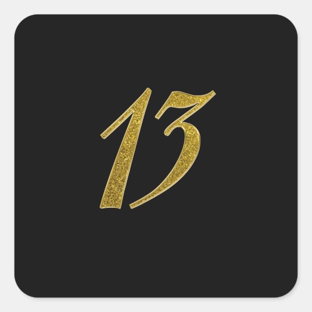 Gold Glitter Number 13 Square Sticker (Front)