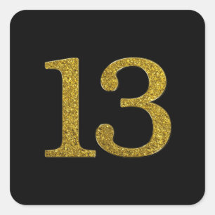 Gold Glitter Number 13 Wide Font Square Sticker