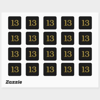 Gold Glitter Number 13 wide font Square Sticker | Zazzle