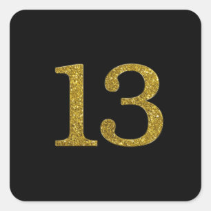 Gold Glitter Number 13 wide font Square Sticker