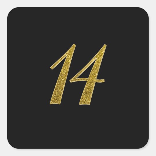 Gold Glitter Number 14 Square Sticker | Zazzle.com