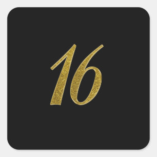 Gold Glitter Number 16 Square Sticker