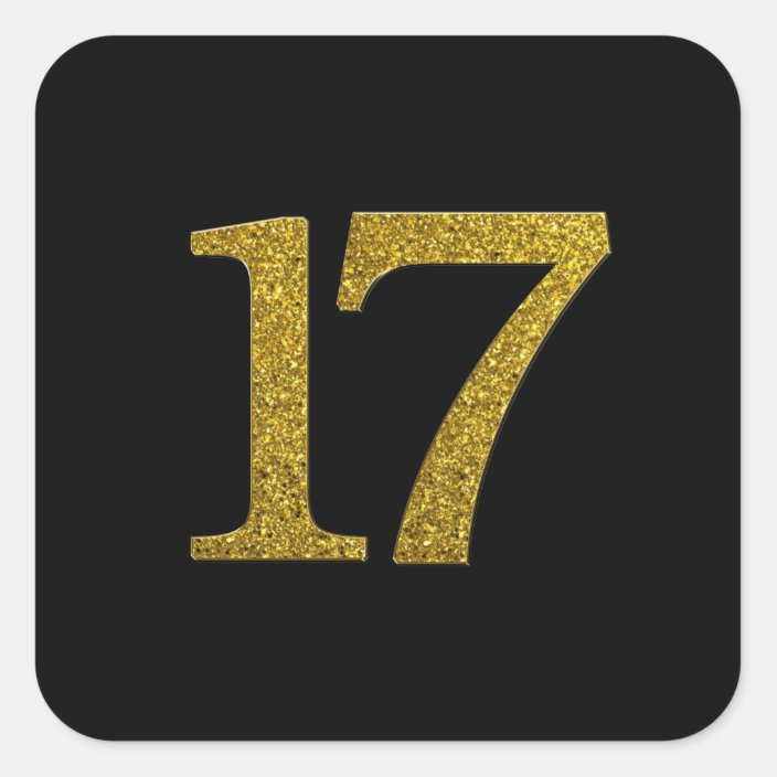 Gold Glitter Number 17 Wide Font Square Sticker | Zazzle.com