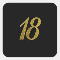 Gold Glitter Number 18 Square Sticker